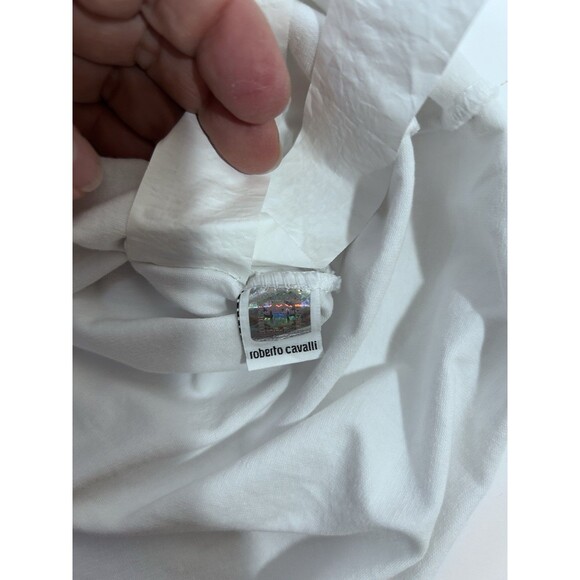 Roberto Cavalli Womens Logo Print White SS T Shirt Size M made In Italy - Picture 12 of 12